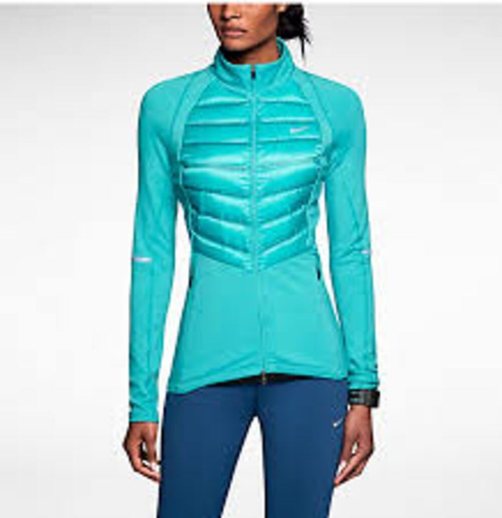Nike AeroLoft 800 Hybrid Long Sleeve Zip Running Jacket Teal Blue Womens Size XL